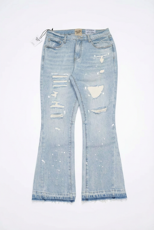 Gallery Dept Distressed Paint Flared Jeans – Light Blue