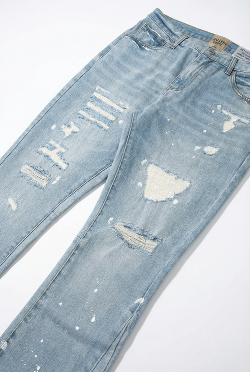 Gallery Dept Distressed Paint Flared Jeans – Light Blue